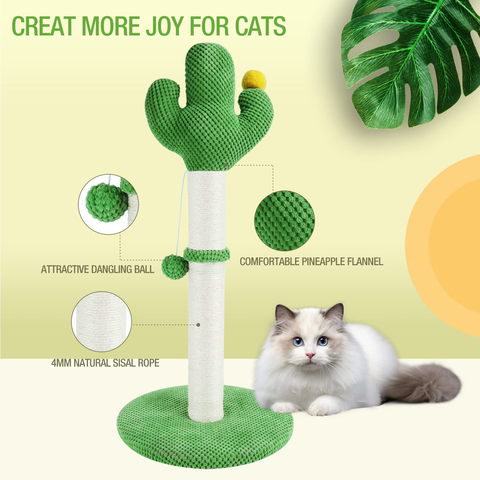 MIDOULAND Kaktus Kratzsule fr Katzen, 72CM Hoher Katzenkratzbaum mit  Natrlichem Sisalseil und Interaktivem Ball Zum Aufhngen, Kratzpsulen mit  Weichem, Glattem Plsch : Amazon.de: Haustier
