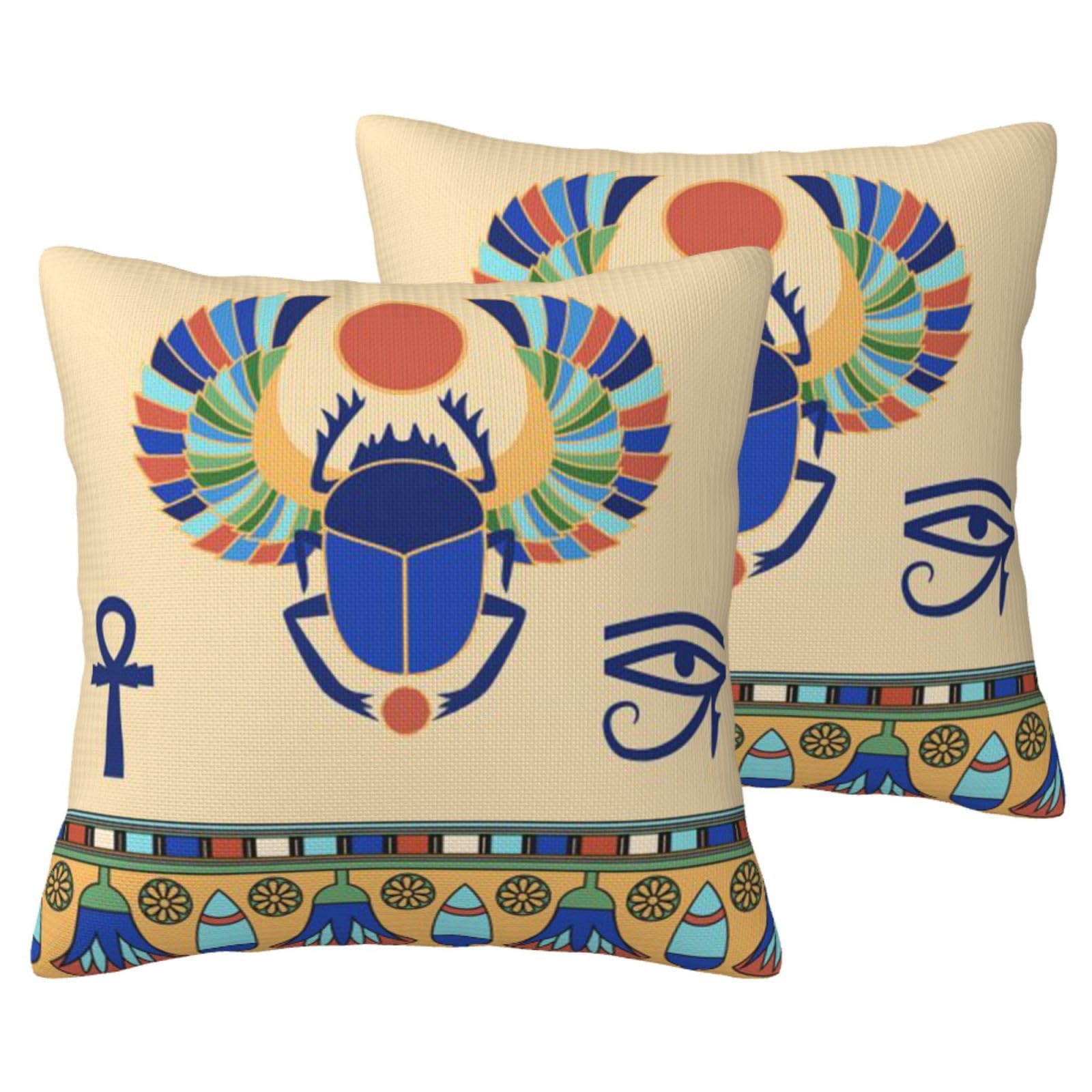 Housse de coussin imitation lin scarabée égyptien lot de 2 salon canapé