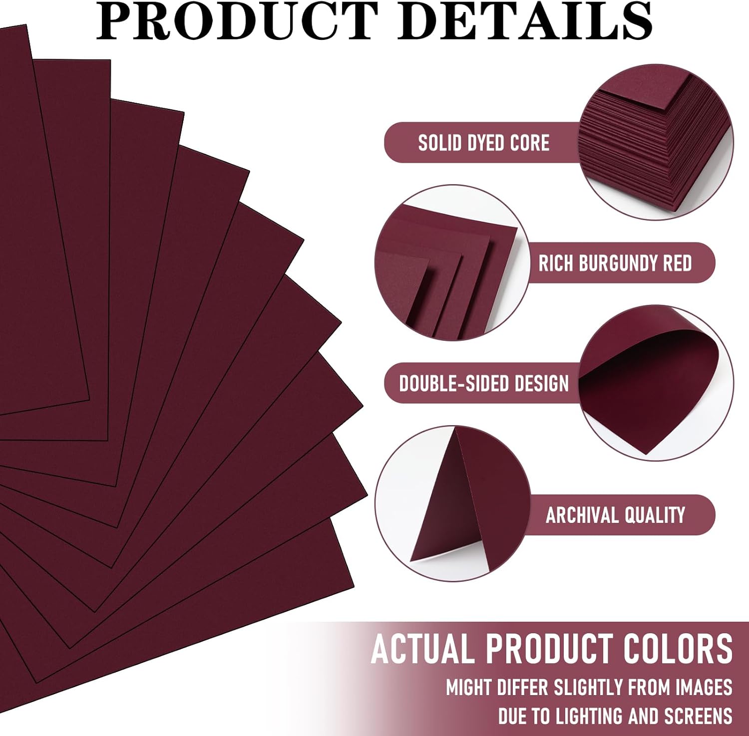 Gersoniel 100 Sheets Burgundy Cardstock Scrapbook Paper 8.5" x 11" 230gsm Cardstock Solid Core Printer Paper for DIY Projects, Scrapbook Supplies, Invitations, Business Cards, Office Home