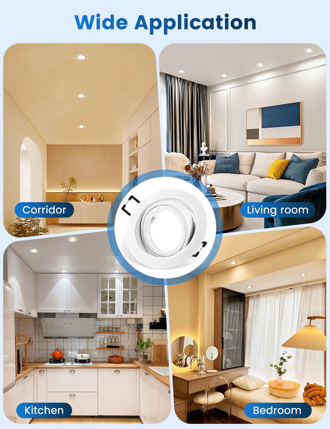 Spot Encastrable GU10 Set, Lot de 10 Cadre Spot LED Encastrable 68mm Blanc, avec Douille GU10, Rond Cadre de Montage Spots de Plafond, Orientable 30° AC 230V, pour LED Lampes Ou Halogènes