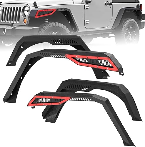 oEdRo - Juego de 4 guardabarros actualizados compatibles con Jeep Wrangler JK y JKU Unlimited 2007-2018 (2 puertas y 4 puertas), con textura negra y
