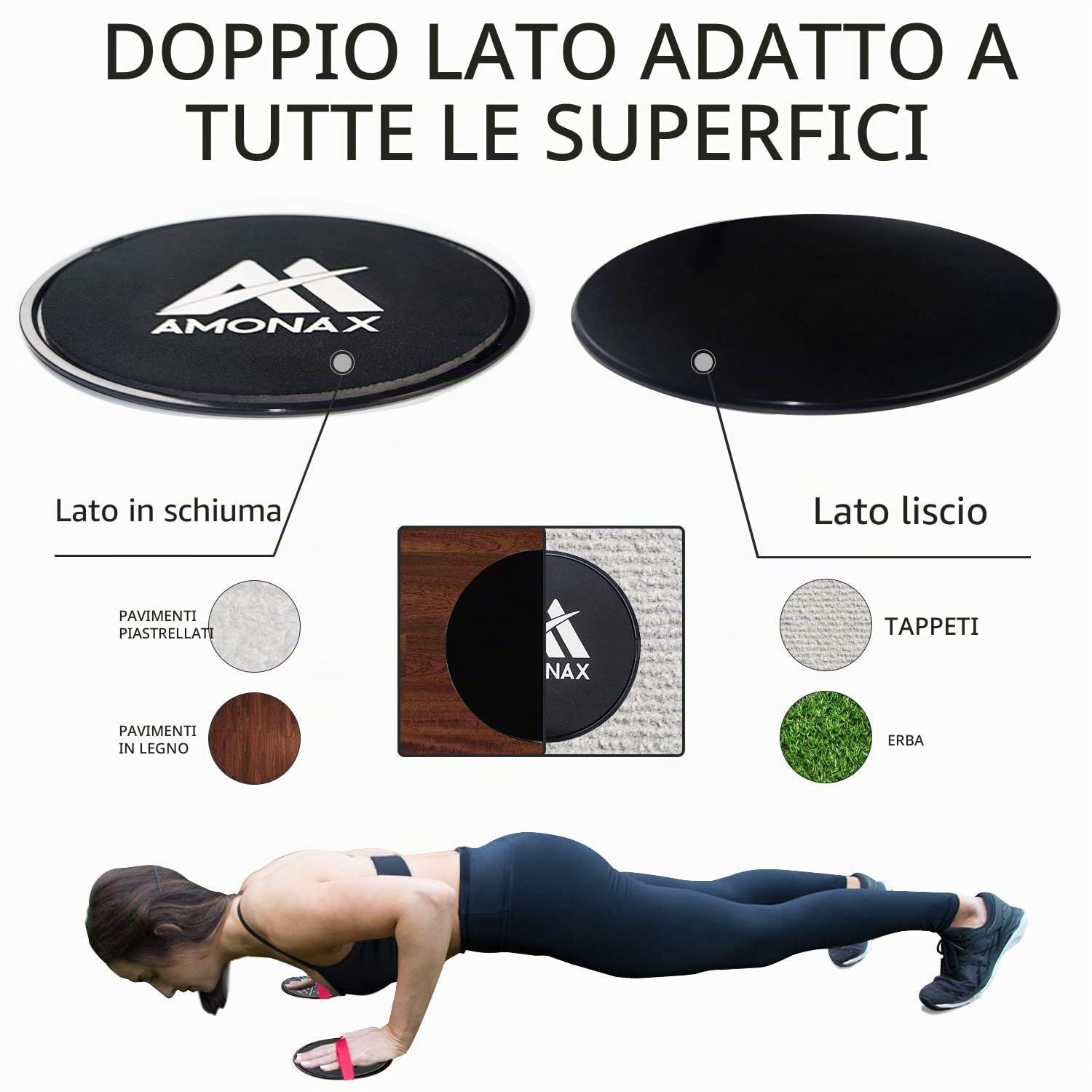 Amonax Sliders Fitness, Core Sliders, Esercizio cursori, Dischi di Scorrimento, Disco Scorrevole, Doppio Lato per Esercizi di Fitness in Palestra e a casa