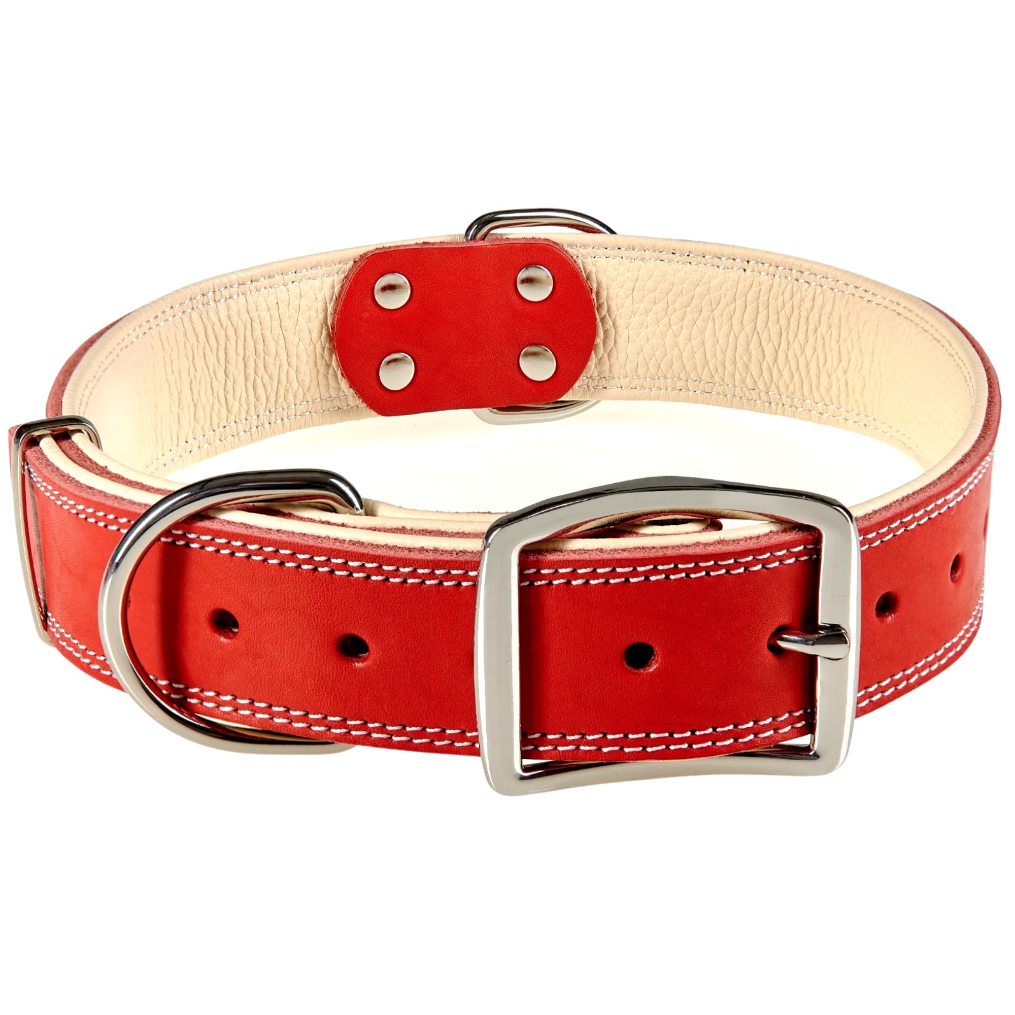 ADITYNA Collare per cani imbottito in pelle – Heavy Duty Red Collare per cani – Collare per cani di taglia grande