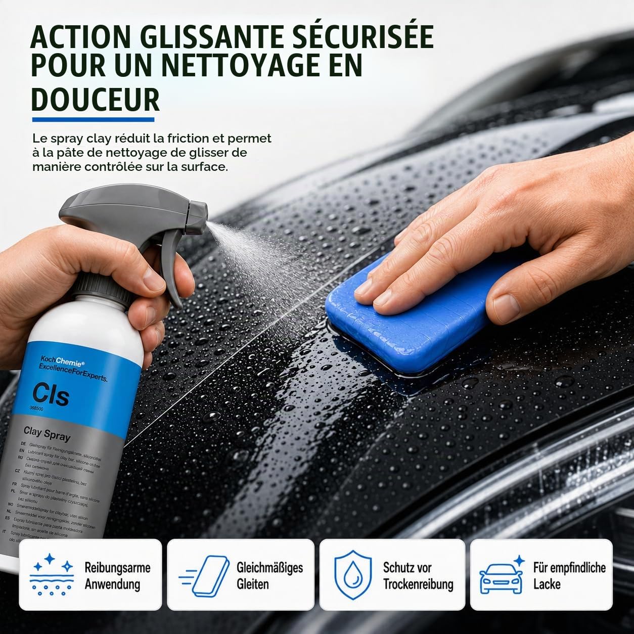 Koch Chemie Kit d'argile de Nettoyage pour Un Nettoyage en Douceur de la Peinture, 100 g, Spray lubrifiant pour pâte de Nettoyage 0,5 l