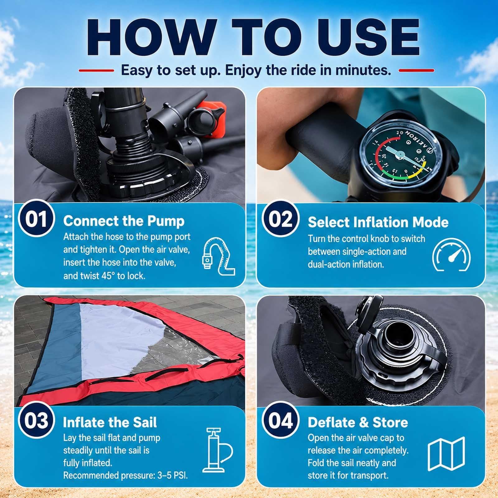 Vela Manual Hinchable 2,2/3,2/4,2/5,2㎡ para Sup 4.2m | Cuatro Tallas para Niños, Principiantes, Estudiantes, Riders Intermedios y Adultos Altos con Experiencia