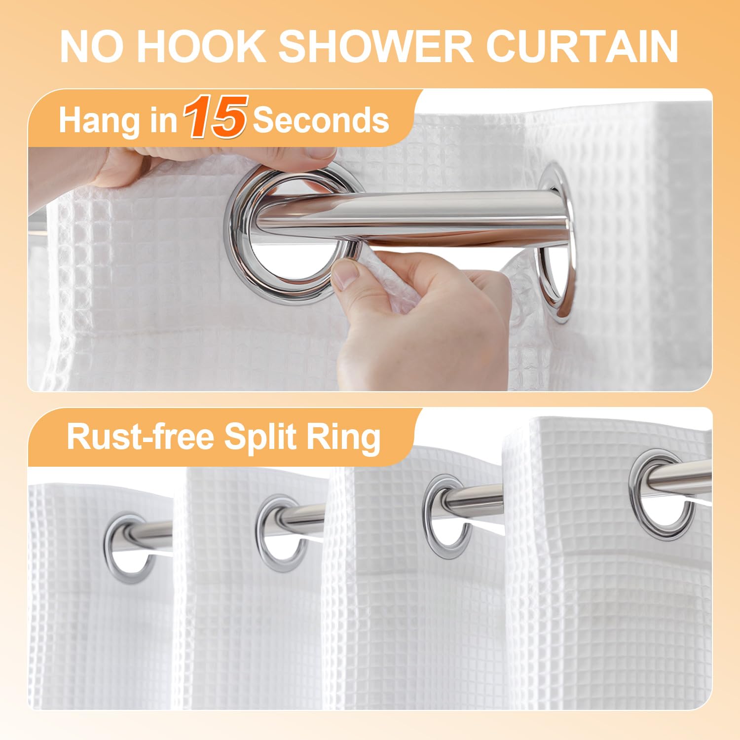 River Dream Rideau de Douche sans Crochets de qualité hôtelière avec Doublure à Clipser, Hydrofuge, Lavable en Machine (Blanc, 180,3 x 218,4 cm (l x L)
