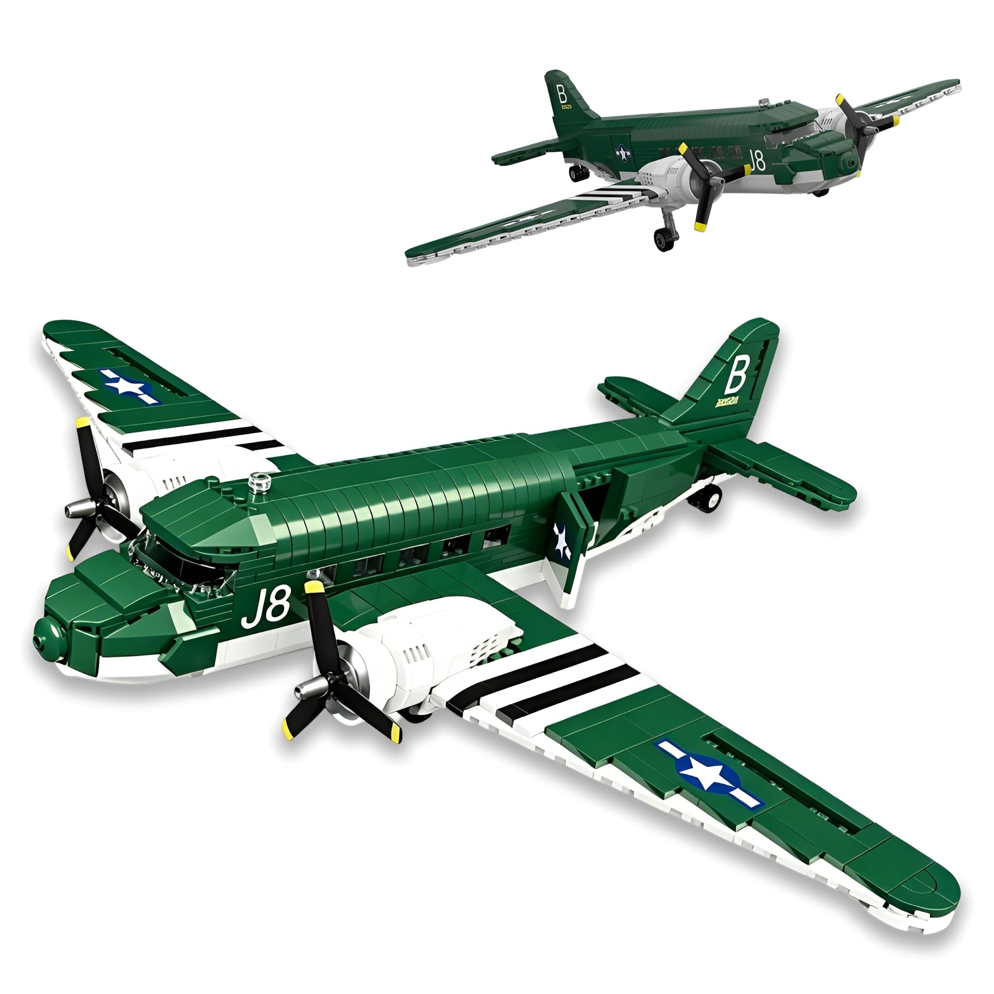 SymGrpu C-47 Skytrain Transport Plane Building Blocks Set, WWII Military Aircraft Bricks Kit, Armed Airplane Model for Adults, Collect Air-Force Build Toy, Home Office Decor, Gift for Man, 886PCS