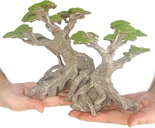 Miniatura 7 de Novelsite Decoración de pecera, árboles bonsái con musgo sintético, rocas de acuario, acuario, paisaje acuático, hecho de arenisca, peces dorados,