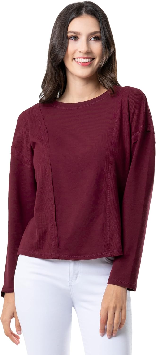 Lee womens Crew Neck Cropped Waffle Knit Pullover Top