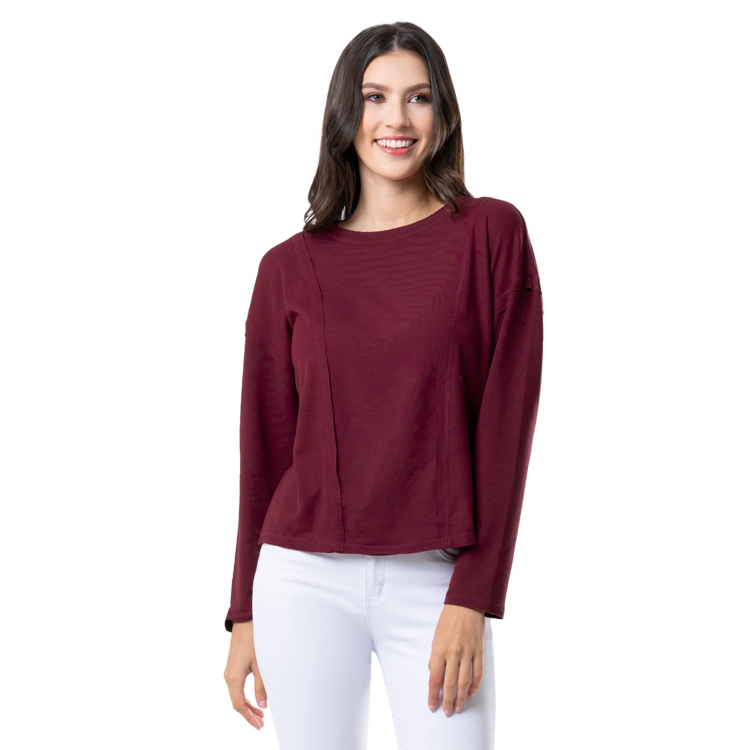 Lee Women's Crew Neck Cropped Waffle Knit Pullover Top