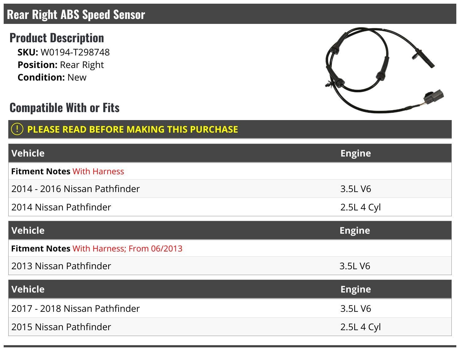 Amazon.com: Rear Right Passenger Side ABS Speed Sensor
