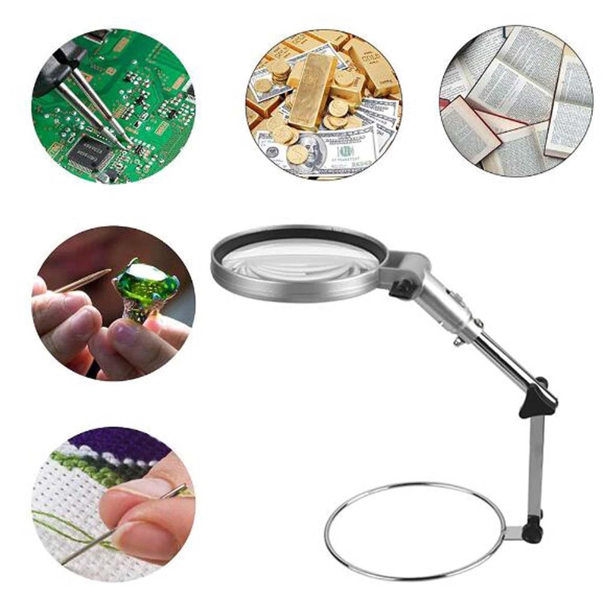 Lupa Multifuncional de 2,5 aumentos con Lupa de Lectura LED, lámpara de Escritorio iluminada con Manos Libres y Brazo de sujeción for Pasatiempos,Manualidades,