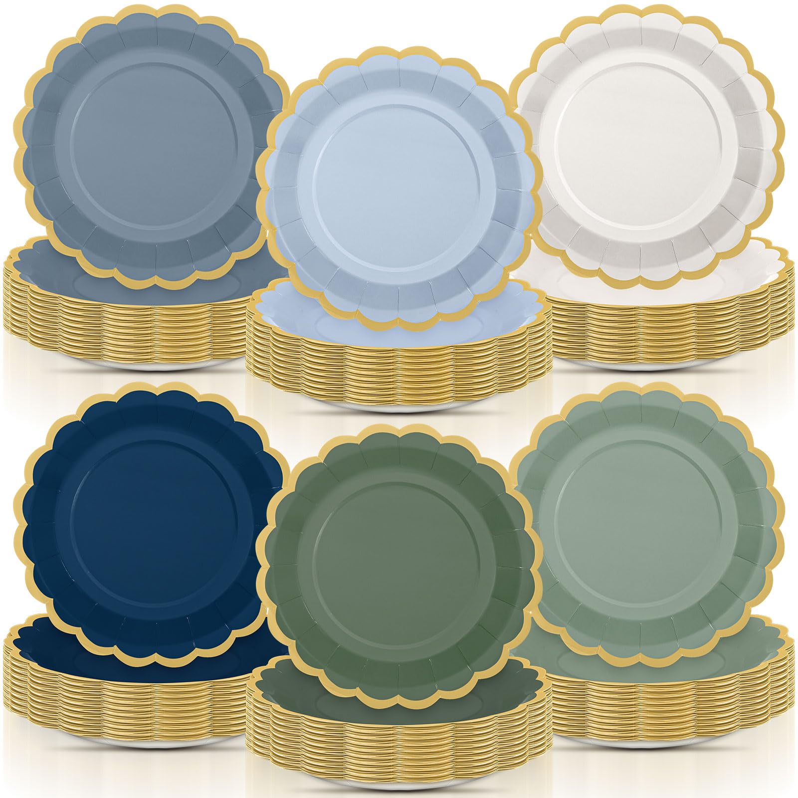 96 Pcs Dusty Blue Sage Green Paper Plates 9 Inch Scalloped