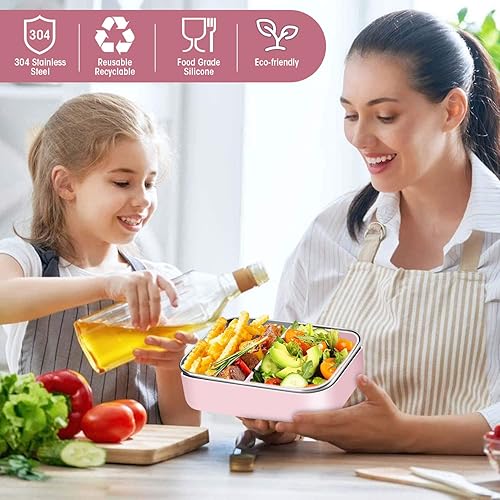 Miniatura 6 de Winceed Caja Bento de acero inoxidable para niños, contenedor de almuerzo de metal de 28.7 onzas con silicona extraíble dividida, a prueba de fugas,