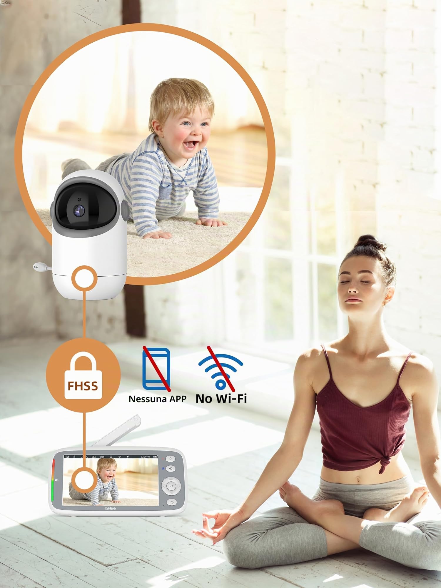 TakTark Baby Monitor, 5" 720P IPS Baby Monitor Video e Audio, 3050mAh Telecamera Bambini con Monitor VOX, Visione Notturna, Conversazione Bidirezionale, Allarme Temperatura