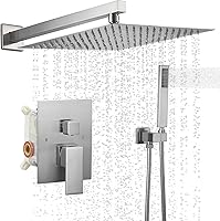 Vista 16 de BWE Grifo de ducha negro de 10 pulgadas, cuadrado de lujo, sistema de ducha mezclador de lluvia, juego completo de 2 funciones, equilibrio