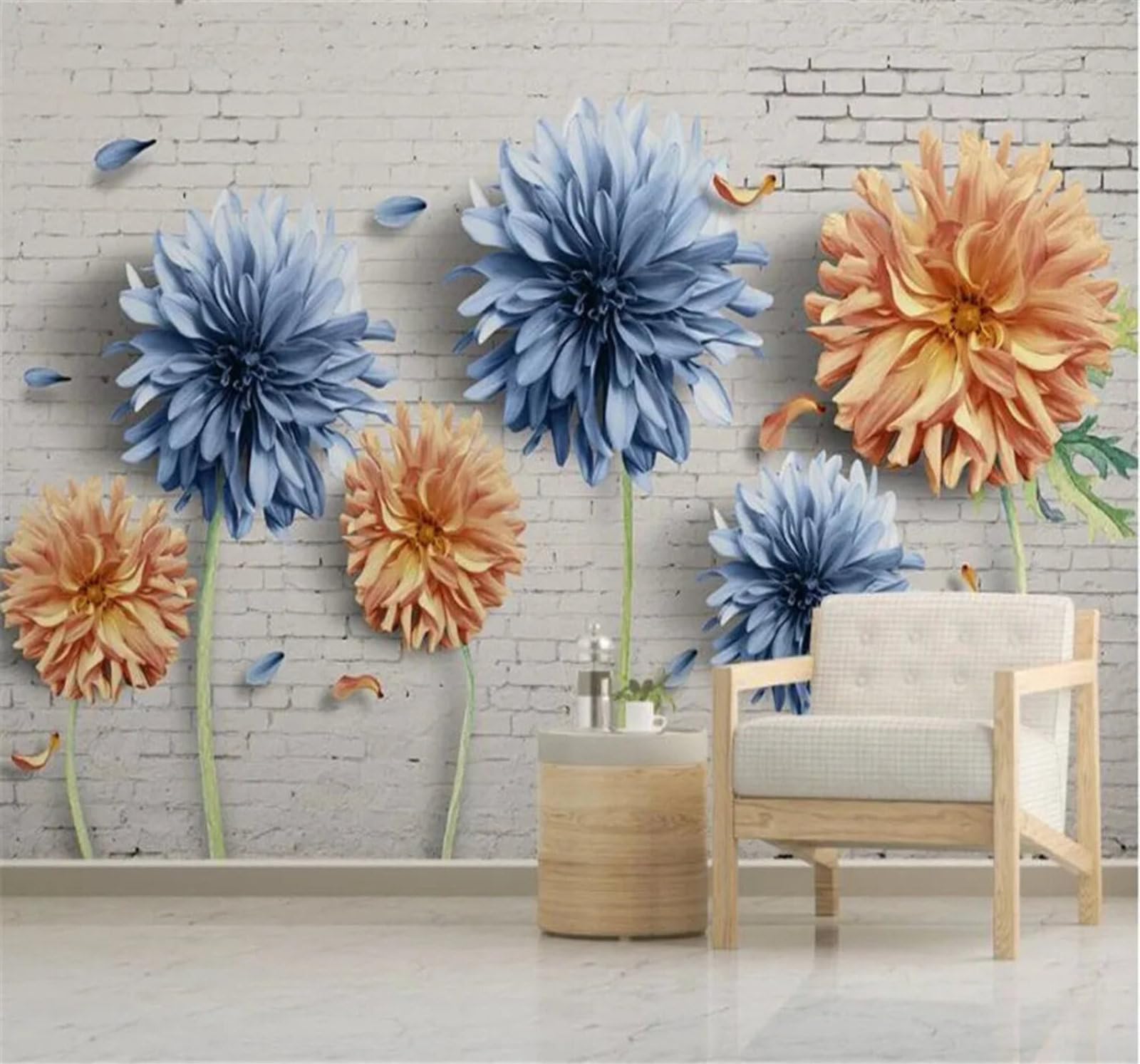 Tzxztt Brick Wall Vintage Relief Beautiful Floral Modern 3D Wallpaper Premium Textured Silk Neutral Tones Material Ideal for Living Room Bedroom-250cm×170cm