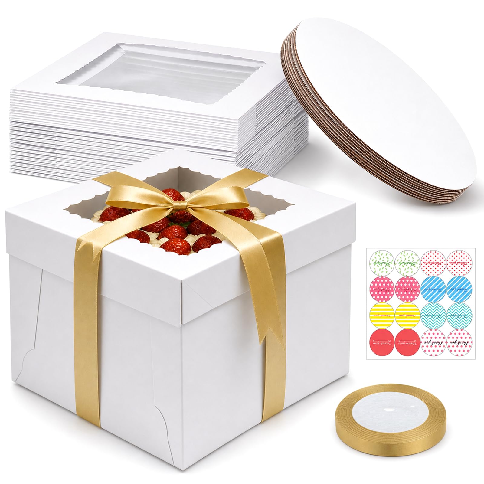 Set di 15 scatole bianche per torte con finestra