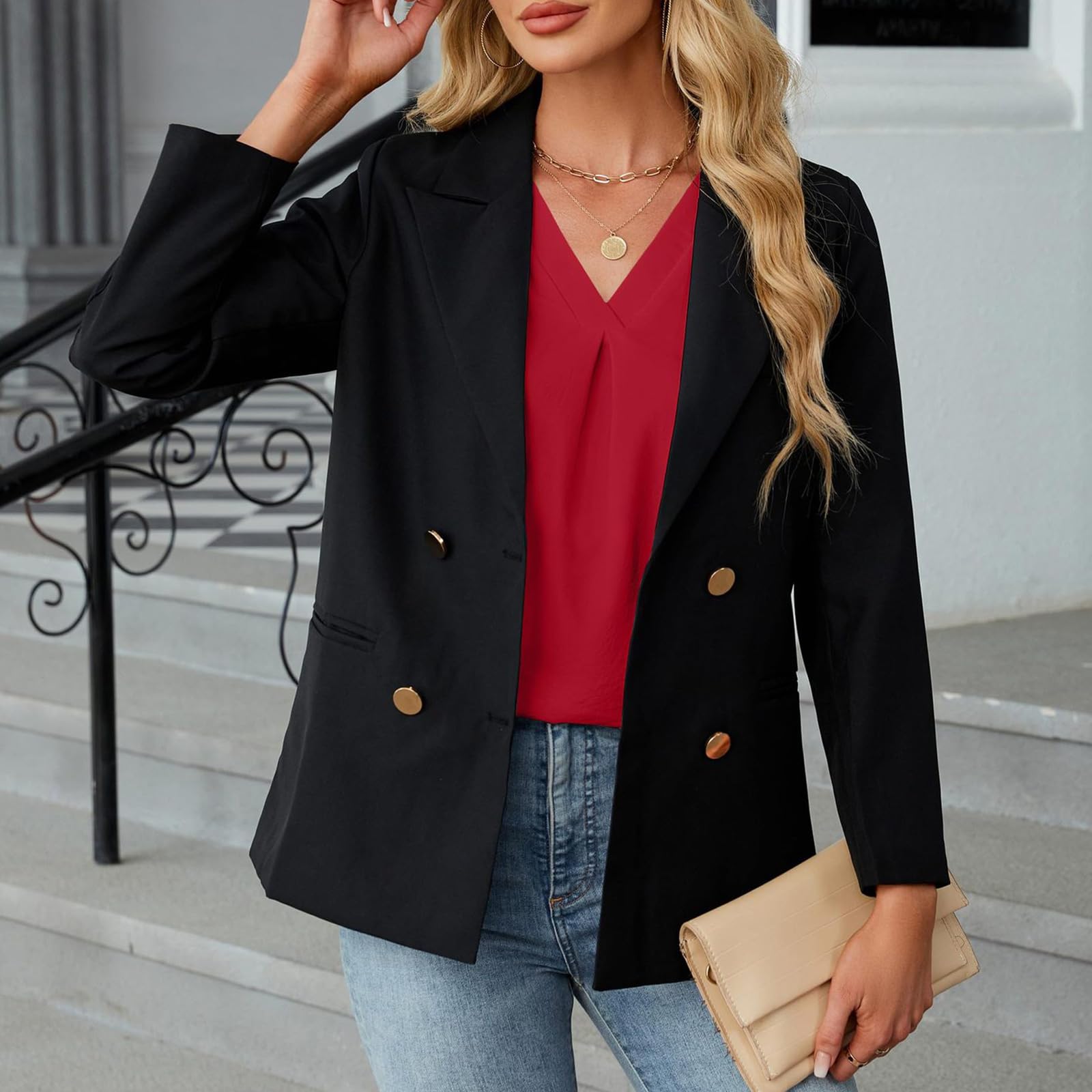 Elegante blusa de manga con volantes de tres cuartos de longitud y cuello en V, ligera y elegante para el trabajo y el ocio, camiseta femenina