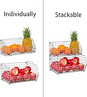 Vista 2 de 2-Tier Fruit Vegetable Basket Wall-mounted Wire Storage Baskets Detachable Stackable Countertop Bin Kitchen Organizer Pantry for Snack Canned Foods
