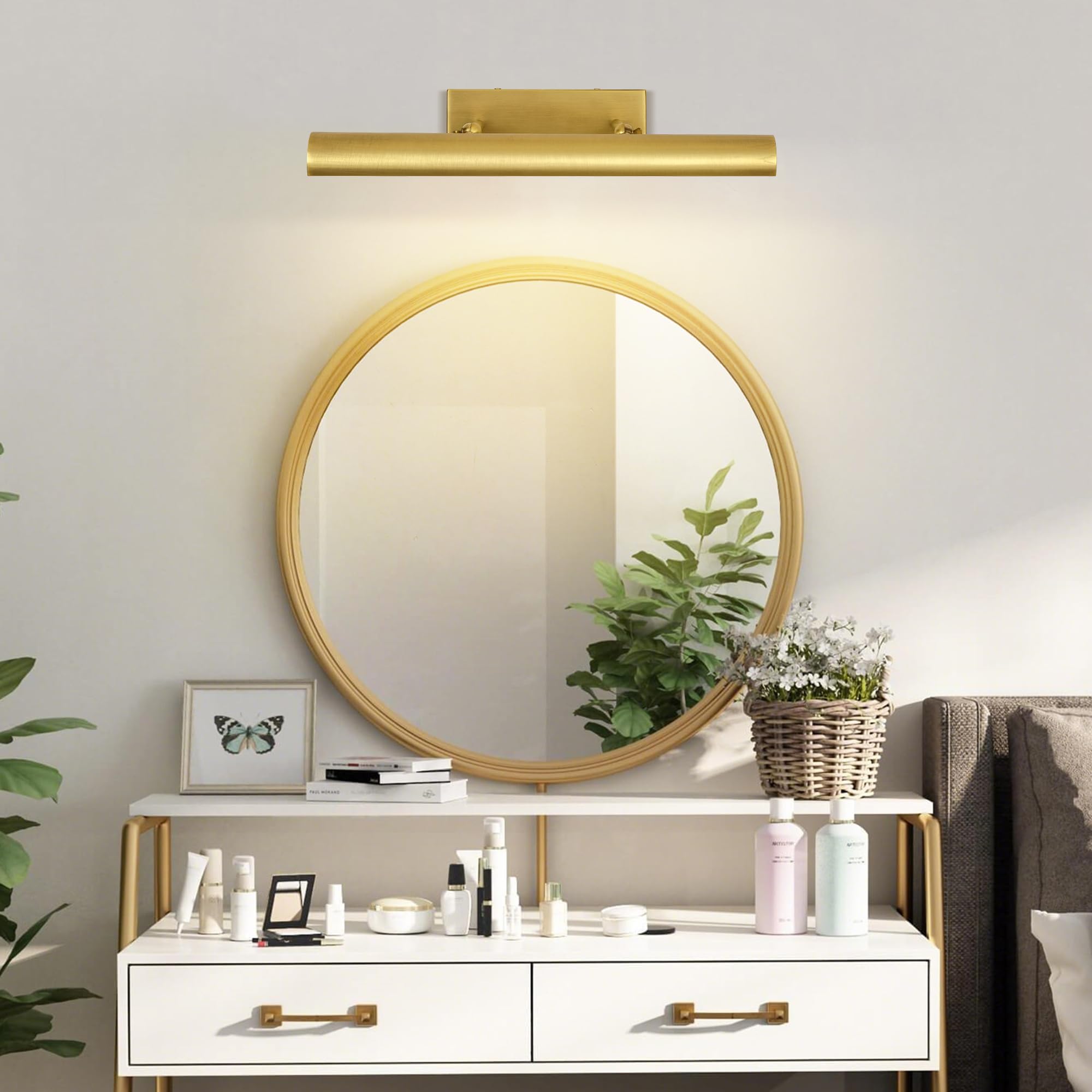 Modern Gold Bilderleuchte,Spiegelleuchte Bad 45.7CM Innen Wandleuchte, Badezimmer Spiegellampe, Bildbeleuchtung für Schlafzimmer, Wohnzimmer, Wand, Dartscheibe, Spiegel
