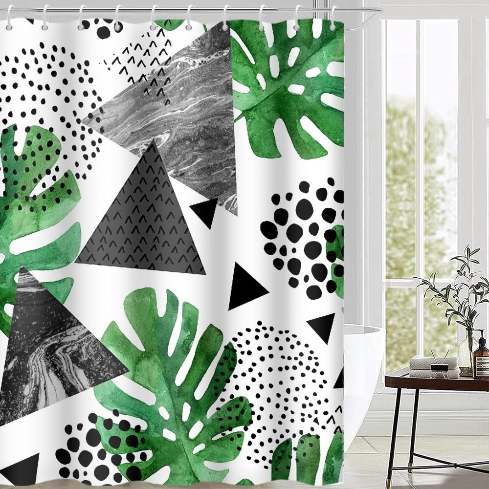 Cortina de Ducha de Hoja Eucalipto, Cortinas de Ducha Verde Oro Abstracto Planta Cortinas de Baño Antimoho Impermeable Lavable Tejido de Poliéster Cortina Ducha con 12 Ganchos 120x200cm — view 39