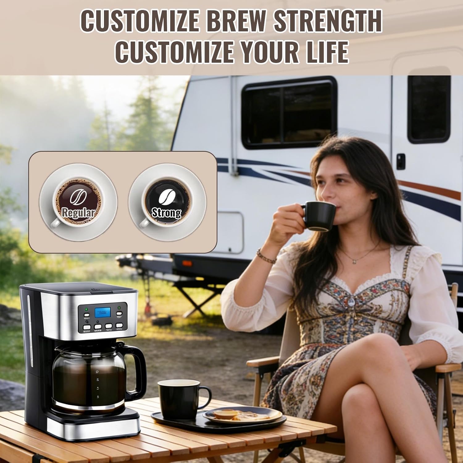 12-Cup PROGRAMMABLE Coffee Maker, REGULAR & STRONG Brew Drip Machine with Glass Carafe, 24H Timer, PAUSE & SERVE, AUTO SHUT-OFF, Water Window, Black & Stainless Steel