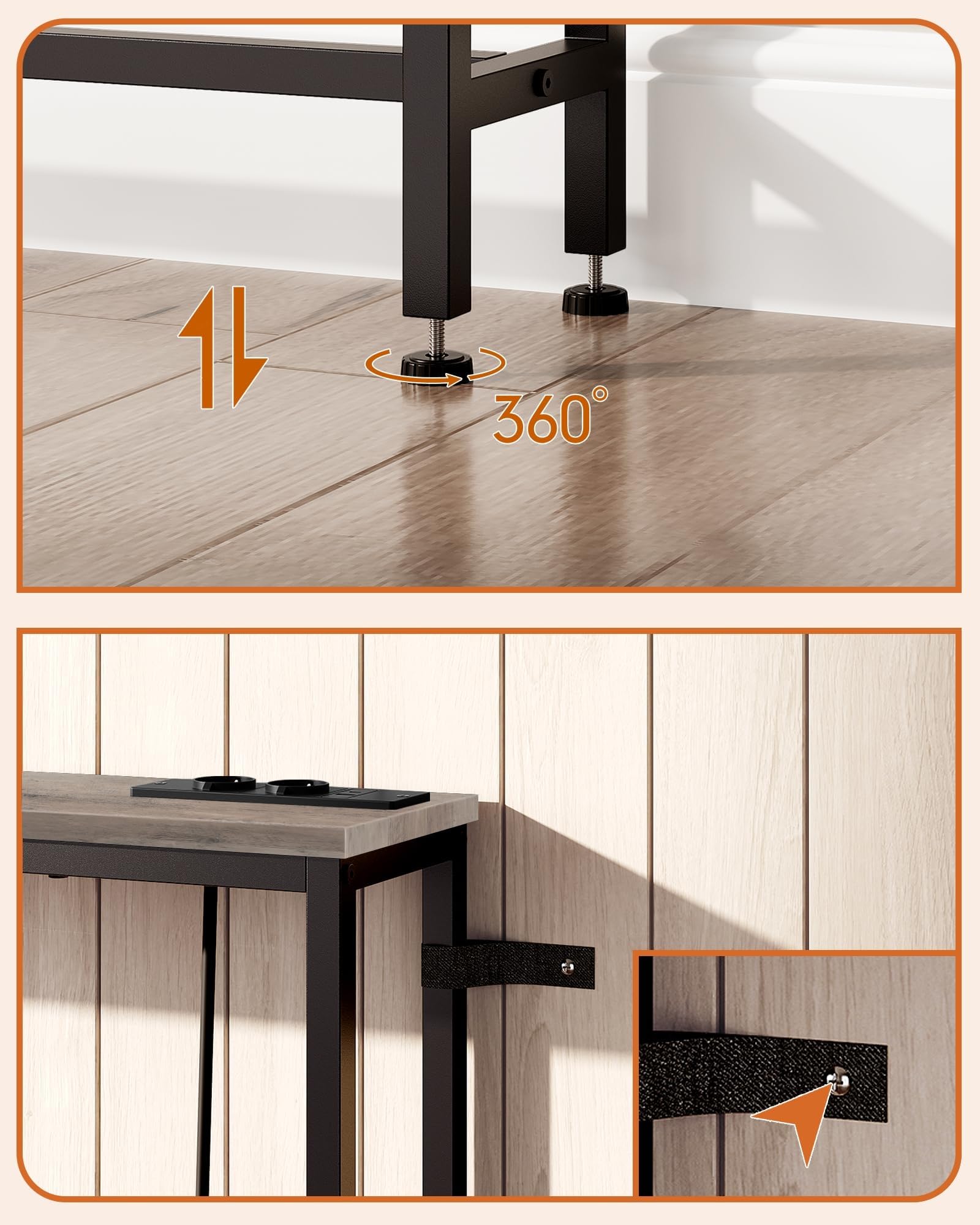 CHOEZON Table de Console de 200 cm, Table d’Entrée avec Station de Charge, Bout de Canapé étroit avec 2 Prises et 2 USB, Style Industriel, pour Salon, entrée, Gris et Noir DTXG02CBG