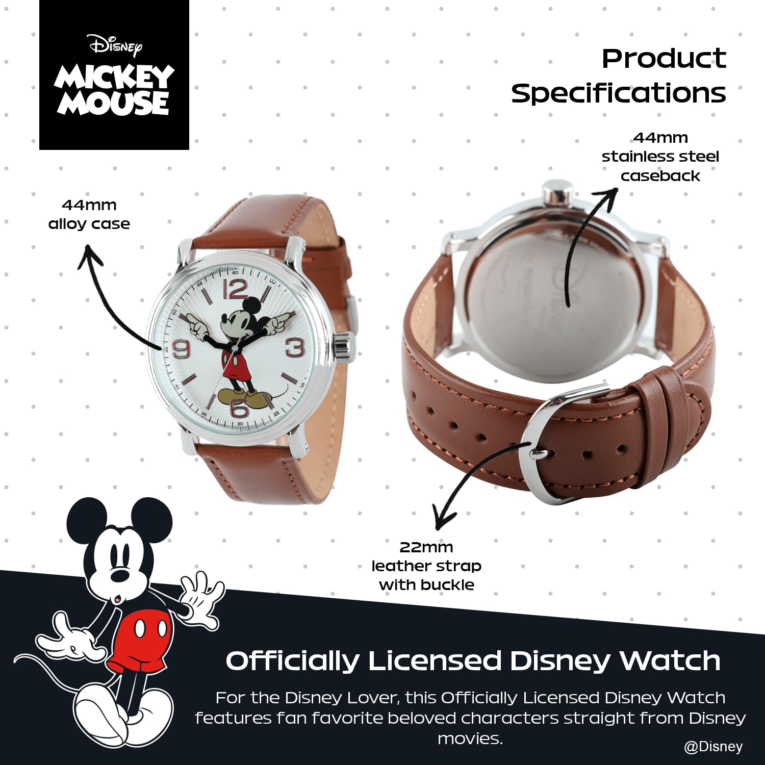 Disney Mickey Mouse Adult Vintage Articulating Hands Analog Quartz Watch - Image 3