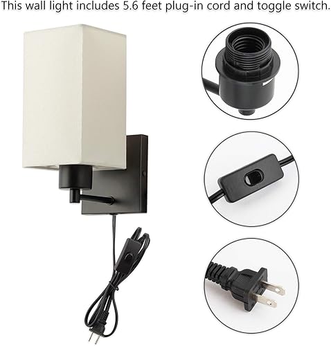 Miniatura 4 de KOONTING Juego de 2 apliques de pared enchufables, lámpara de pared rústica con cable de enchufe e interruptor de palanca de encendidoapagado,