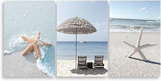 Pormipone 3 Pcs Summer Beach Wall Art Decor, Starfish Seaside Canvas Painting Posters,Sea Ocean Pictures for Living Room Bedroom Home Decoration 12 * 18 in Unframed