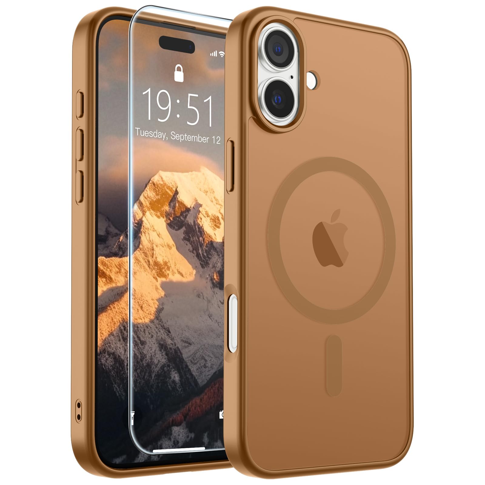 SUPFINE Magnetic for iPhone 16 Plus Case Brown | With Screen Protector, Translucent Matte, Compatible with MagSafe, Military Grade Drop Proof, Rugged Shockproof Protective