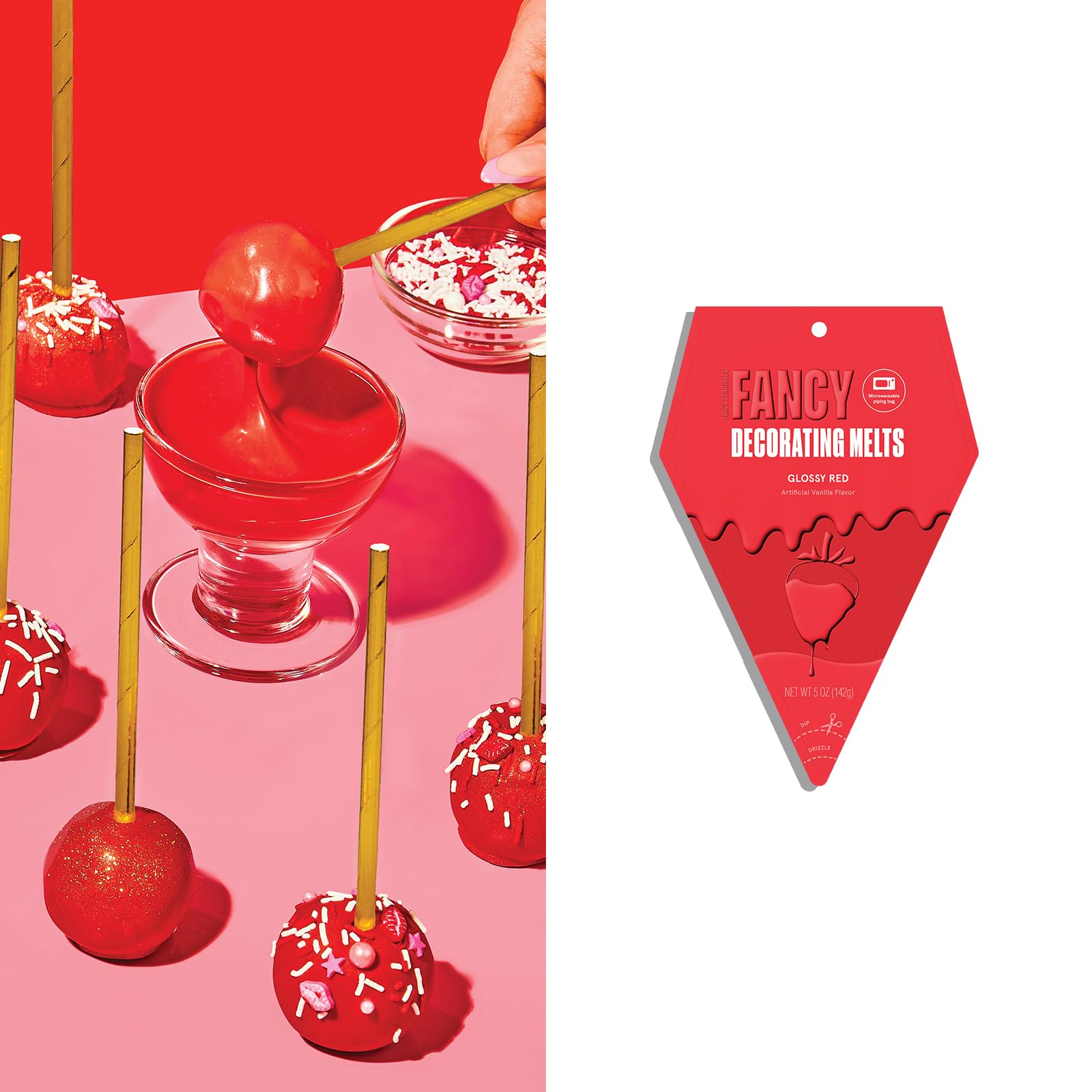 Fancy SprinklesGlossy Red Fancy Decorating Melts for Baking, Melting Chocolate in Ready-to-Use Bag, for Dipping, Coating, and Drizzling
