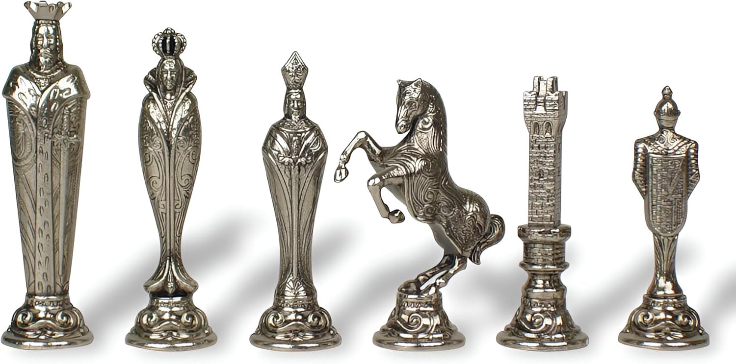 Renaissance Theme 48M Chess Set Brass & Nickel Pieces Italy New