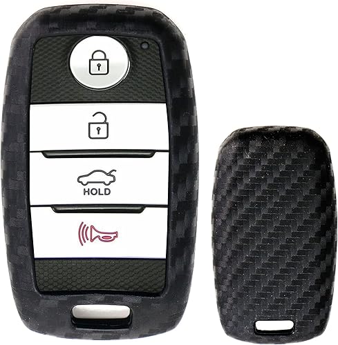 iJDMTOY Funda de silicona suave con patrón de fibra de carbono compatible con llave inteligente Kia Optima K5 Sorento Carens Forte Sportage Soul