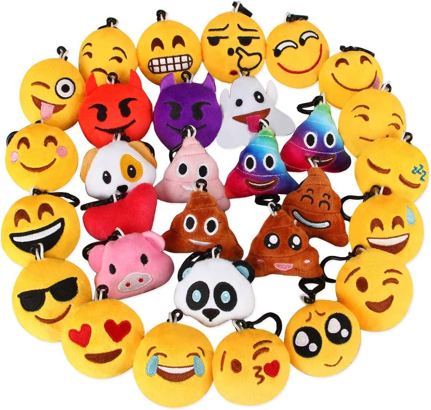 LQBEmoticon Keychains, Mini Emoticon Plush Party Favors for Valentine' s Day Gifts Birthday Party Supplies, Carnival Prizes for Kids Treasure Box Bulk Toy Assortment 2" Set of 30