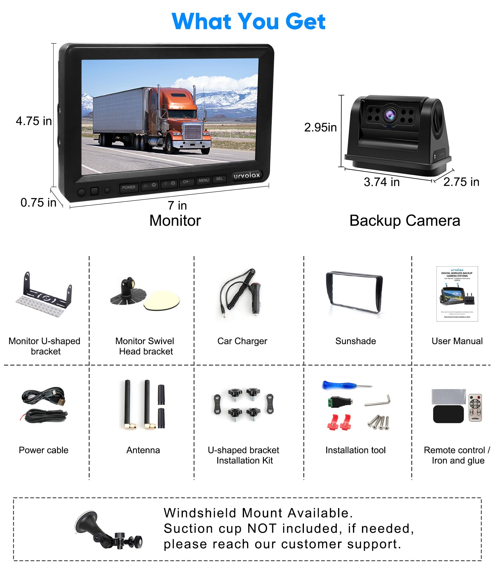 URVOLAX 100% Camera De Recul sans Fil, Caméra Magnétique à Batterie Rechargeable 6700 mAh, Installation De Bricolage, Moniteur FHD 7 Pouces Enregistrement Vidéo pour Camping Car Camion Voiture 65X
