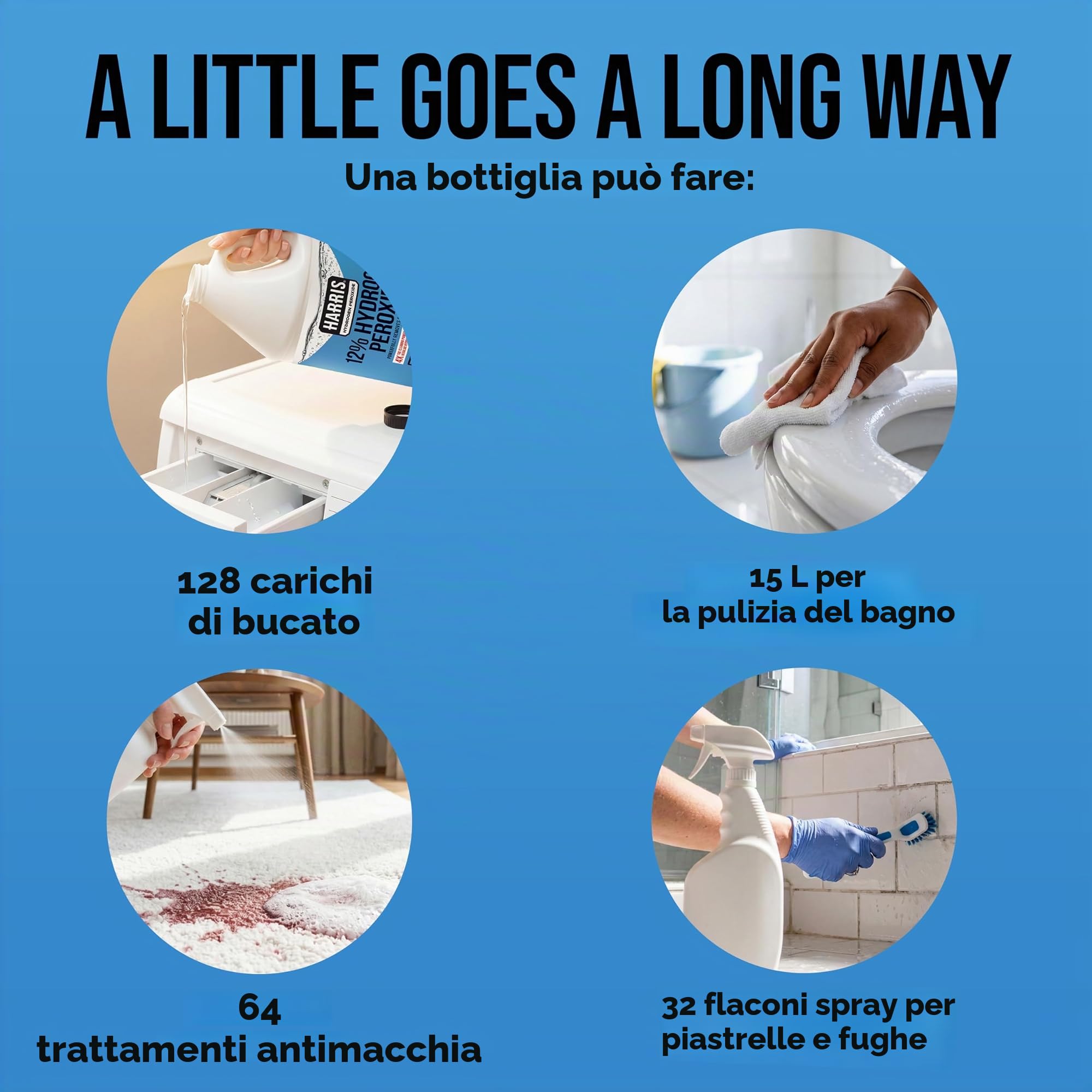 HARRIS 12 Perossido di idrogeno concentrato per uso alimentare, per cucina, bagno, lavanderia, casa e giardino, 3,6 g