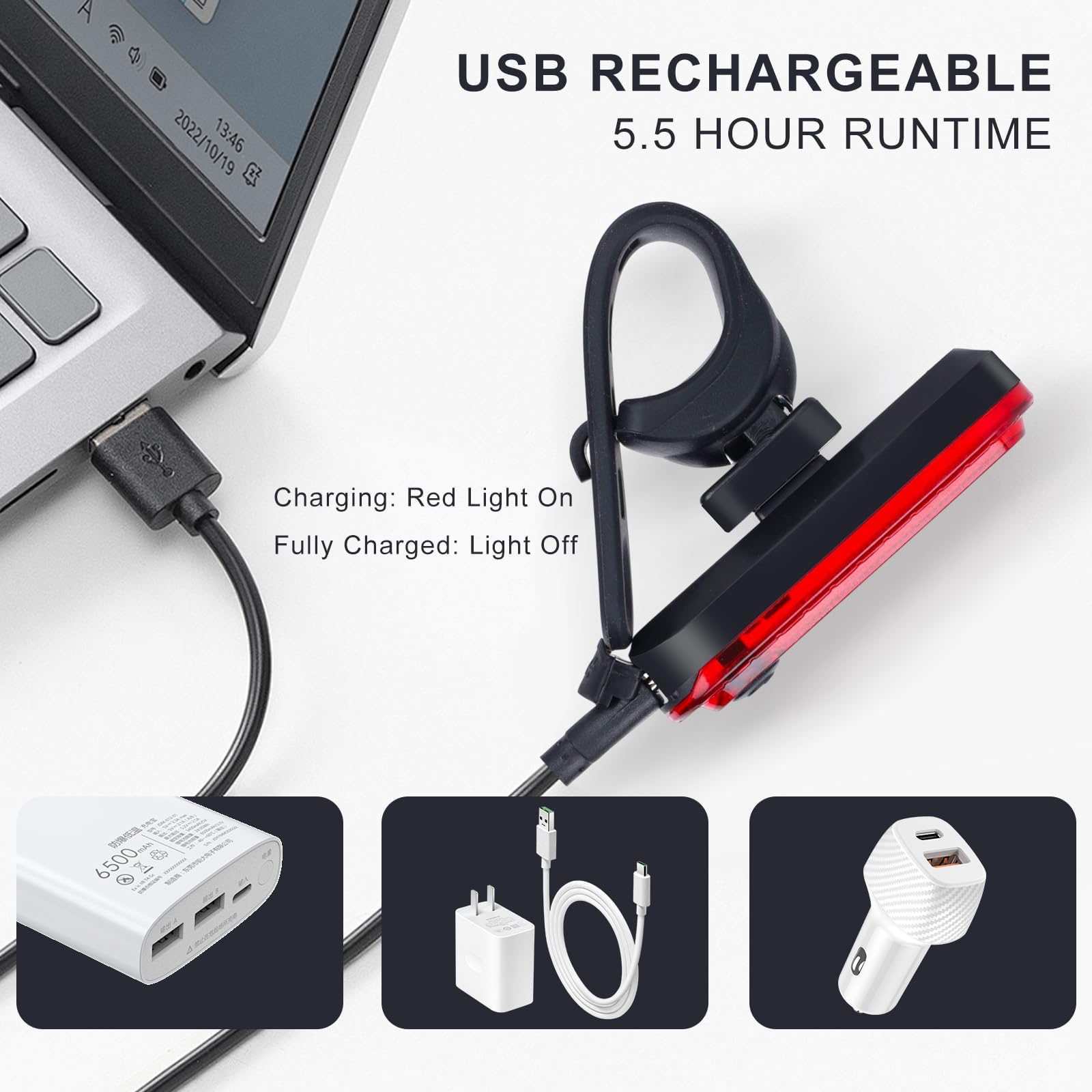 KunHe Lot de 20 feux arrière de vélo rechargeables par USB super lumineux avec 4 modes d'éclairage pour skateboards, poussettes et fauteuils roulants