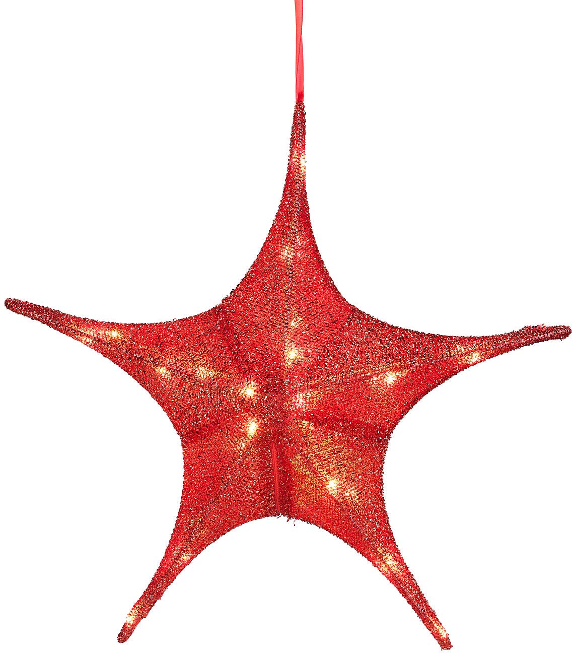 Weihnachtsstern faltbar: 4er-Set Faltbare Weihnachtssterne, LED-Beleuchtung, Glitterrot, Ø 65cm (Kabellose LED, Stern Batterie, Weihnachten)