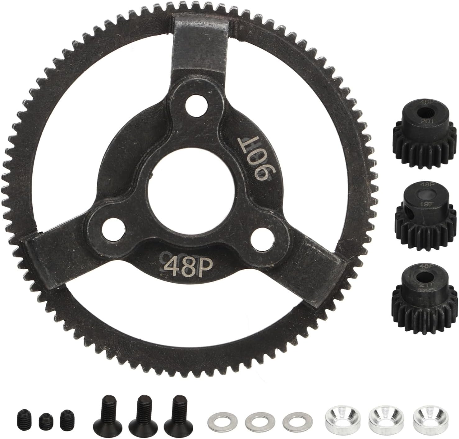 RC Car Steel Pinion and Spur Gear Set,48P 90T Spur Gear with 19T 20T 21T Pinion Gear for Slash 2WD 1/10 RC Vehicle Upgrades Parts Accessories