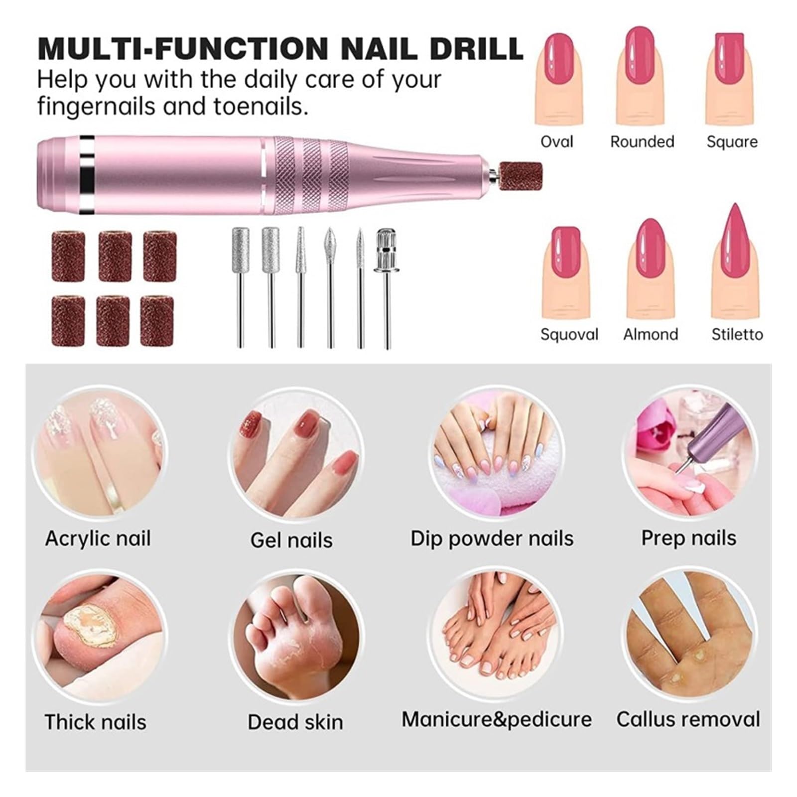 Trapano elettrico per unghie, Trapano elettrico portatile for unghie, kit lima for elettrica professionale compatta Efile for in gel, strumento for lucidatura pedicure manicure