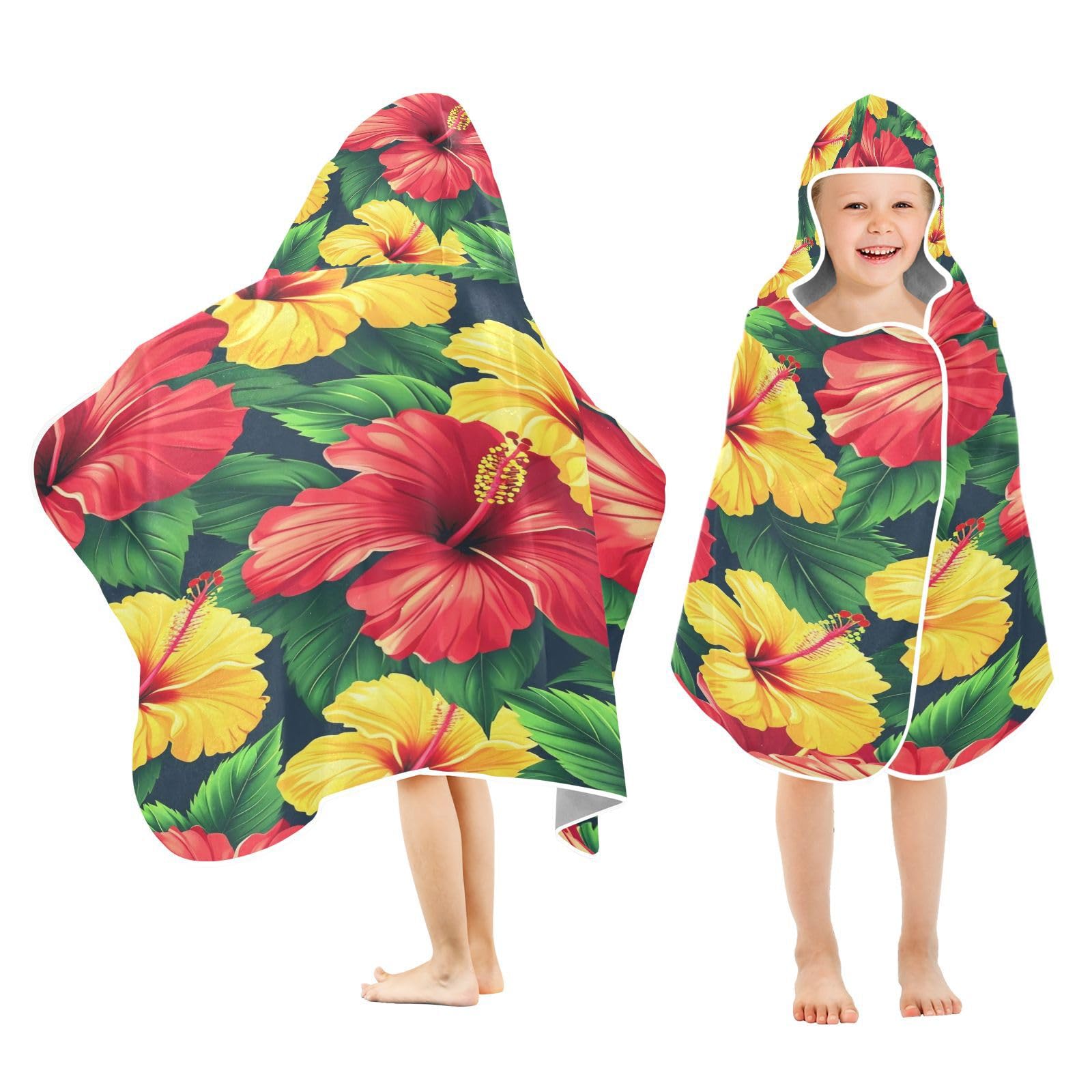 Kigai Colorful Flowers Hooded Beach Towel for Kids Soft Absorbent Quick Dry Bath Towel with Hood Lightweight Toddler Shower Pool Bath Wrap for Boys Girls