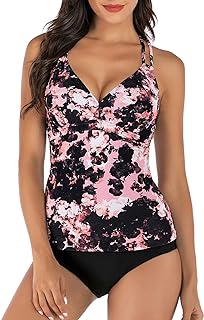 HAIVIDO Women's V Neck Tankini Set Criss Cross Back Tankini Top with Bikini Bottom Two Piece Bathing Suits Price In India