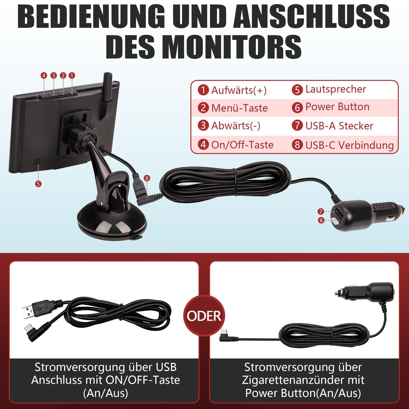 Funk Solar Auto Rückfahrkamera solarbetrieben im Nummernschild mit 4,3 Zoll Monitor Rückfahrsystem Solarpanel kabellos Digital
