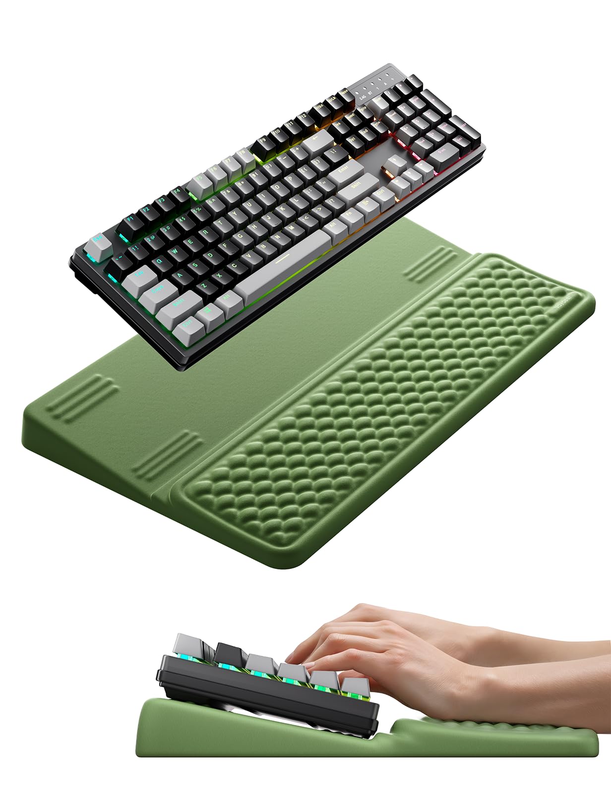 Vaydeer Extra-Large Wrist Rest with Keyboard Stand, Ergonomic Wrist Support Pad, Soft Memory Foam Wrist Cushion for Mechanical 100% Full-Size Keyboard, Carpal Tunnel Pain Relief, Green