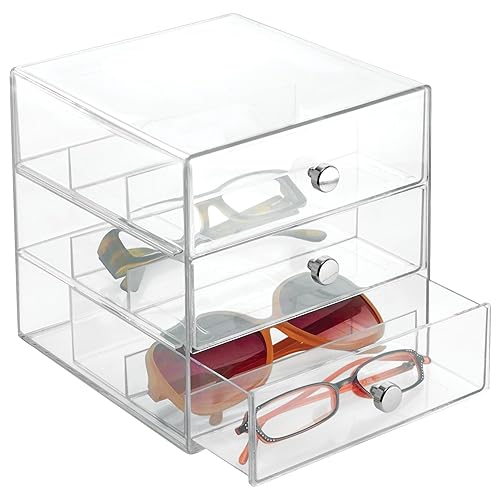 iDesign 3-Drawer Stackable Sunglasses Organizer, Clear Glasses Storage and Eyewear