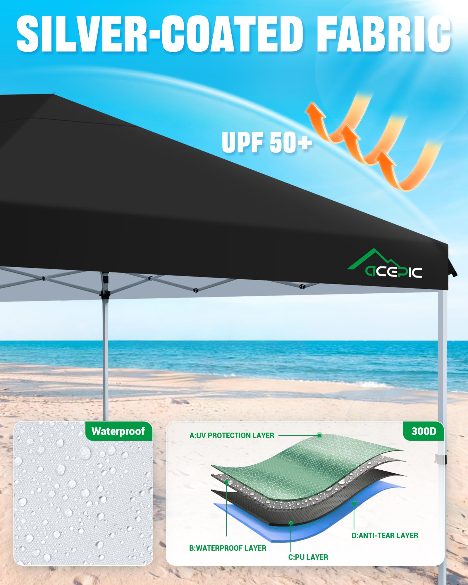 Acepic One-Touch Pop Up Pavillon 3x6 Wasserdicht Stabil Winterfest (Weiß) | mit 6 abnehmbaren Seitenwänden, UV 50+, Partyzelt für Garten Party Hochzeiten mit Kirchenfenstern