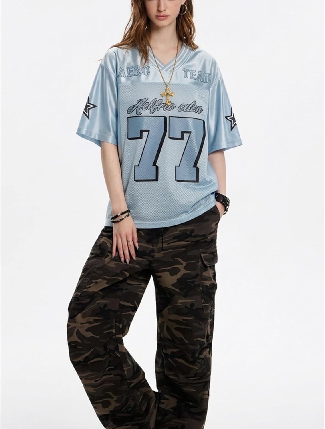 Aelfric Eden 77 Mesh Football Jersey Shirts Graphic Tee Printed Casual V Neck Tshirt Tees Streetwear Vintage Summer Top