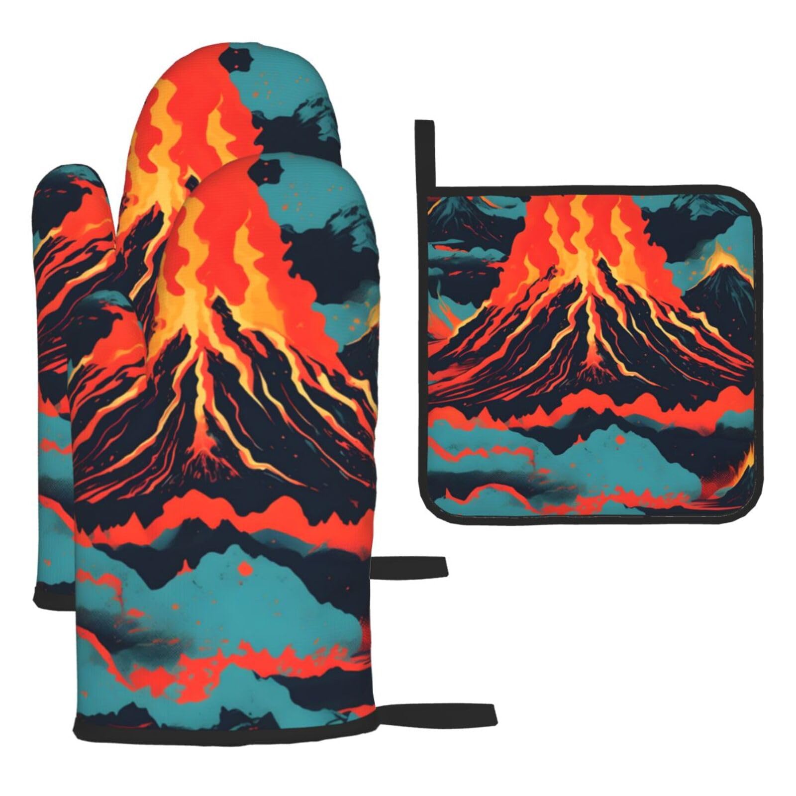 Volcano Print Oven Mitts and Potholders BBQ Gloves-Oven Mitts and Pot Holders for Cooking Baking